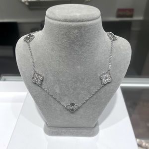 10 Motifs Clover Solid Sterling Silver with Cubic Zirconia Necklace